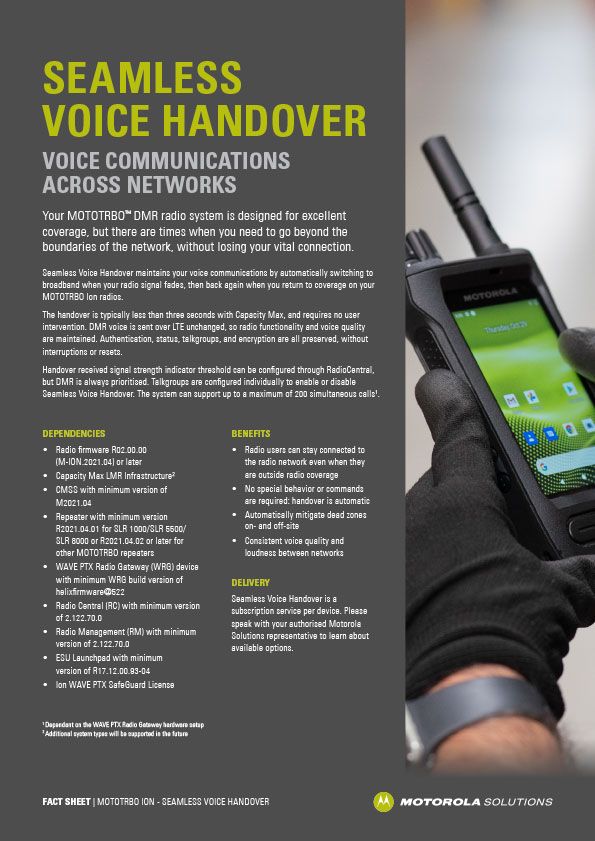 MOTOTRBO Ion Seamless Voice Handover Fact Sheet