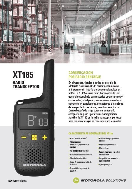Hoja de datos de la XT185 