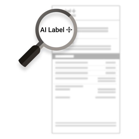 Magnifying glass highlighting AI label